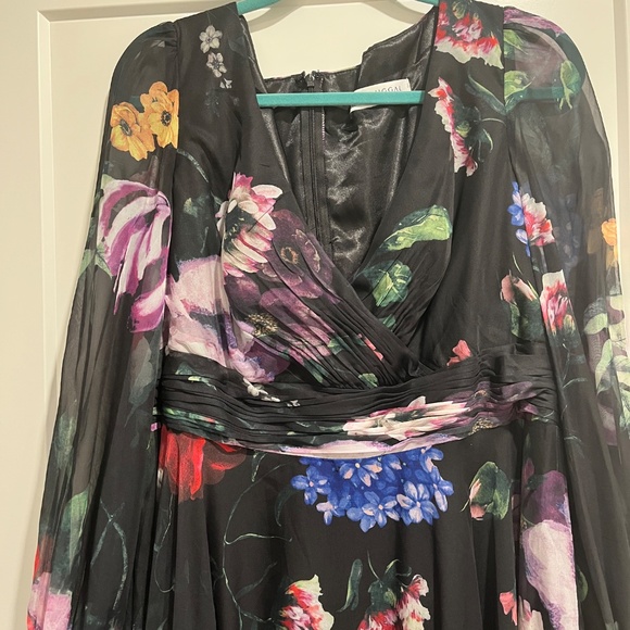 Mac Duggal Black Floral Print Chiffon Long Sleeve Maxi Dress - Picture 5 of 9